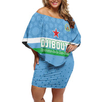 Custom Djibouti Football Family Matching Off Shoulder Short Dress and Hawaiian Shirt Come On Riverains de la Mer Rouge