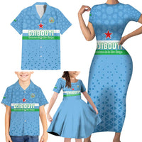 Custom Djibouti Football Family Matching Short Sleeve Bodycon Dress and Hawaiian Shirt Come On Riverains de la Mer Rouge