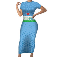 Custom Djibouti Football Family Matching Short Sleeve Bodycon Dress and Hawaiian Shirt Come On Riverains de la Mer Rouge