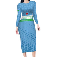 Custom Djibouti Football Long Sleeve Bodycon Dress Come On Riverains de la Mer Rouge