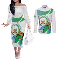 Personalized Djibouti Independence Day Couples Matching Off The Shoulder Long Sleeve Dress and Long Sleeve Button Shirt Midnimo Sinnaan Nabad