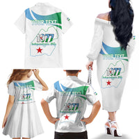 Personalized Djibouti Independence Day Family Matching Off The Shoulder Long Sleeve Dress and Hawaiian Shirt Midnimo Sinnaan Nabad