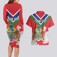 Personalized Gambia Couples Matching Long Sleeve Bodycon Dress and Hawaiian Shirt Coat Of Arms White Variety Orchid
