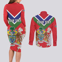 Personalized Gambia Couples Matching Long Sleeve Bodycon Dress and Long Sleeve Button Shirt Coat Of Arms White Variety Orchid