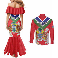 Personalized Gambia Couples Matching Mermaid Dress and Long Sleeve Button Shirt Coat Of Arms White Variety Orchid