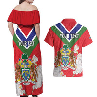 Personalized Gambia Couples Matching Off Shoulder Maxi Dress and Hawaiian Shirt Coat Of Arms White Variety Orchid
