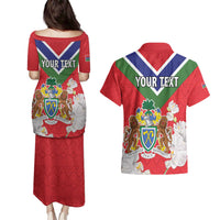 Personalized Gambia Couples Matching Puletasi and Hawaiian Shirt Coat Of Arms White Variety Orchid