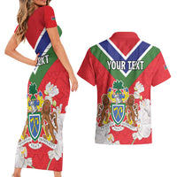 Personalized Gambia Couples Matching Short Sleeve Bodycon Dress and Hawaiian Shirt Coat Of Arms White Variety Orchid