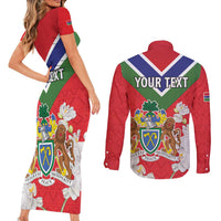 Personalized Gambia Couples Matching Short Sleeve Bodycon Dress and Long Sleeve Button Shirt Coat Of Arms White Variety Orchid