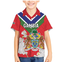Personalized Gambia Family Matching Mermaid Dress and Hawaiian Shirt Coat Of Arms White Variety Orchid