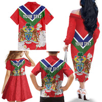 Personalized Gambia Family Matching Off The Shoulder Long Sleeve Dress and Hawaiian Shirt Coat Of Arms White Variety Orchid