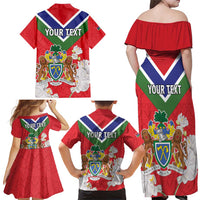 Personalized Gambia Family Matching Off Shoulder Maxi Dress and Hawaiian Shirt Coat Of Arms White Variety Orchid