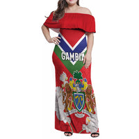 Personalized Gambia Family Matching Off Shoulder Maxi Dress and Hawaiian Shirt Coat Of Arms White Variety Orchid