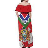 Personalized Gambia Family Matching Off Shoulder Maxi Dress and Hawaiian Shirt Coat Of Arms White Variety Orchid