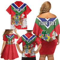 Personalized Gambia Family Matching Off Shoulder Short Dress and Hawaiian Shirt Coat Of Arms White Variety Orchid