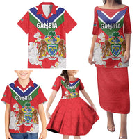Personalized Gambia Family Matching Puletasi and Hawaiian Shirt Coat Of Arms White Variety Orchid