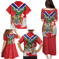 Personalized Gambia Family Matching Puletasi and Hawaiian Shirt Coat Of Arms White Variety Orchid