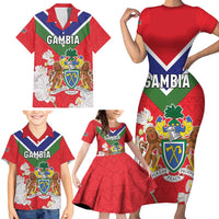 Personalized Gambia Family Matching Short Sleeve Bodycon Dress and Hawaiian Shirt Coat Of Arms White Variety Orchid