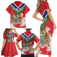 Personalized Gambia Family Matching Short Sleeve Bodycon Dress and Hawaiian Shirt Coat Of Arms White Variety Orchid