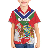 Personalized Gambia Family Matching Short Sleeve Bodycon Dress and Hawaiian Shirt Coat Of Arms White Variety Orchid