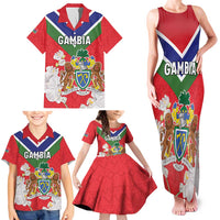 Personalized Gambia Family Matching Tank Maxi Dress and Hawaiian Shirt Coat Of Arms White Variety Orchid