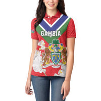 Personalized Gambia Women Polo Shirt Coat Of Arms White Variety Orchid