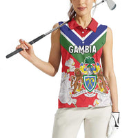 Personalized Gambia Women Sleeveless Polo Shirt Coat Of Arms White Variety Orchid