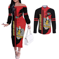 Personalized South Sudan Couples Matching Off The Shoulder Long Sleeve Dress and Long Sleeve Button Shirt Coat Of Arms - Sporty Style