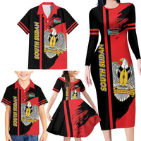 Personalized South Sudan Family Matching Long Sleeve Bodycon Dress and Hawaiian Shirt Coat Of Arms - Sporty Style
