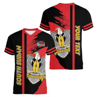 Personalized South Sudan Women V-Neck T-Shirt Coat Of Arms - Sporty Style