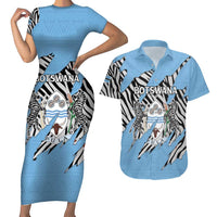 Personalized Botswana Couples Matching Short Sleeve Bodycon Dress and Hawaiian Shirt Coat Of Arms With Map - African and Zebra Patterns