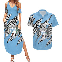 Personalized Botswana Couples Matching Summer Maxi Dress and Hawaiian Shirt Coat Of Arms With Map - African and Zebra Patterns