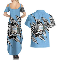 Personalized Botswana Couples Matching Summer Maxi Dress and Hawaiian Shirt Coat Of Arms With Map - African and Zebra Patterns