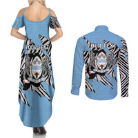 Personalized Botswana Couples Matching Summer Maxi Dress and Long Sleeve Button Shirt Coat Of Arms With Map - African and Zebra Patterns