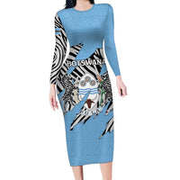 Personalized Botswana Family Matching Long Sleeve Bodycon Dress and Hawaiian Shirt Coat Of Arms With Map - African and Zebra Patterns