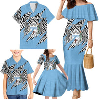 Personalized Botswana Family Matching Mermaid Dress and Hawaiian Shirt Coat Of Arms With Map - African and Zebra Patterns