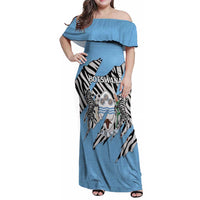 Personalized Botswana Family Matching Off Shoulder Maxi Dress and Hawaiian Shirt Coat Of Arms With Map - African and Zebra Patterns