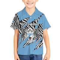 Personalized Botswana Family Matching Off Shoulder Short Dress and Hawaiian Shirt Coat Of Arms With Map - African and Zebra Patterns