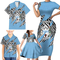 Personalized Botswana Family Matching Short Sleeve Bodycon Dress and Hawaiian Shirt Coat Of Arms With Map - African and Zebra Patterns