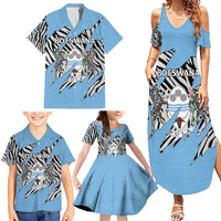 Personalized Botswana Family Matching Summer Maxi Dress and Hawaiian Shirt Coat Of Arms With Map - African and Zebra Patterns