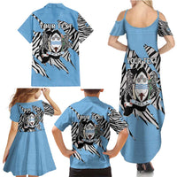Personalized Botswana Family Matching Summer Maxi Dress and Hawaiian Shirt Coat Of Arms With Map - African and Zebra Patterns