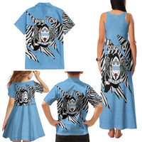 Personalized Botswana Family Matching Tank Maxi Dress and Hawaiian Shirt Coat Of Arms With Map - African and Zebra Patterns