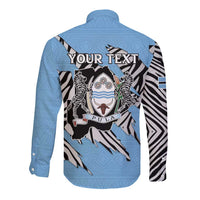 Personalized Botswana Long Sleeve Button Shirt Coat Of Arms With Map - African and Zebra Patterns