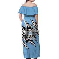 Personalized Botswana Off Shoulder Maxi Dress Coat Of Arms With Map - African and Zebra Patterns