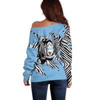 Personalized Botswana Off Shoulder Sweater Coat Of Arms With Map - African and Zebra Patterns