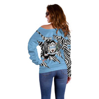 Personalized Botswana Off Shoulder Sweater Coat Of Arms With Map - African and Zebra Patterns