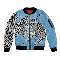 Personalized Botswana Sleeve Zip Bomber Jacket Coat Of Arms With Map - African and Zebra Patterns
