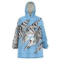 Personalized Botswana Wearable Blanket Hoodie Coat Of Arms With Map - African and Zebra Patterns