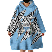 Personalized Botswana Wearable Blanket Hoodie Coat Of Arms With Map - African and Zebra Patterns