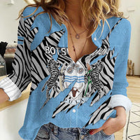 Personalized Botswana Women Casual Shirt Coat Of Arms With Map - African and Zebra Patterns